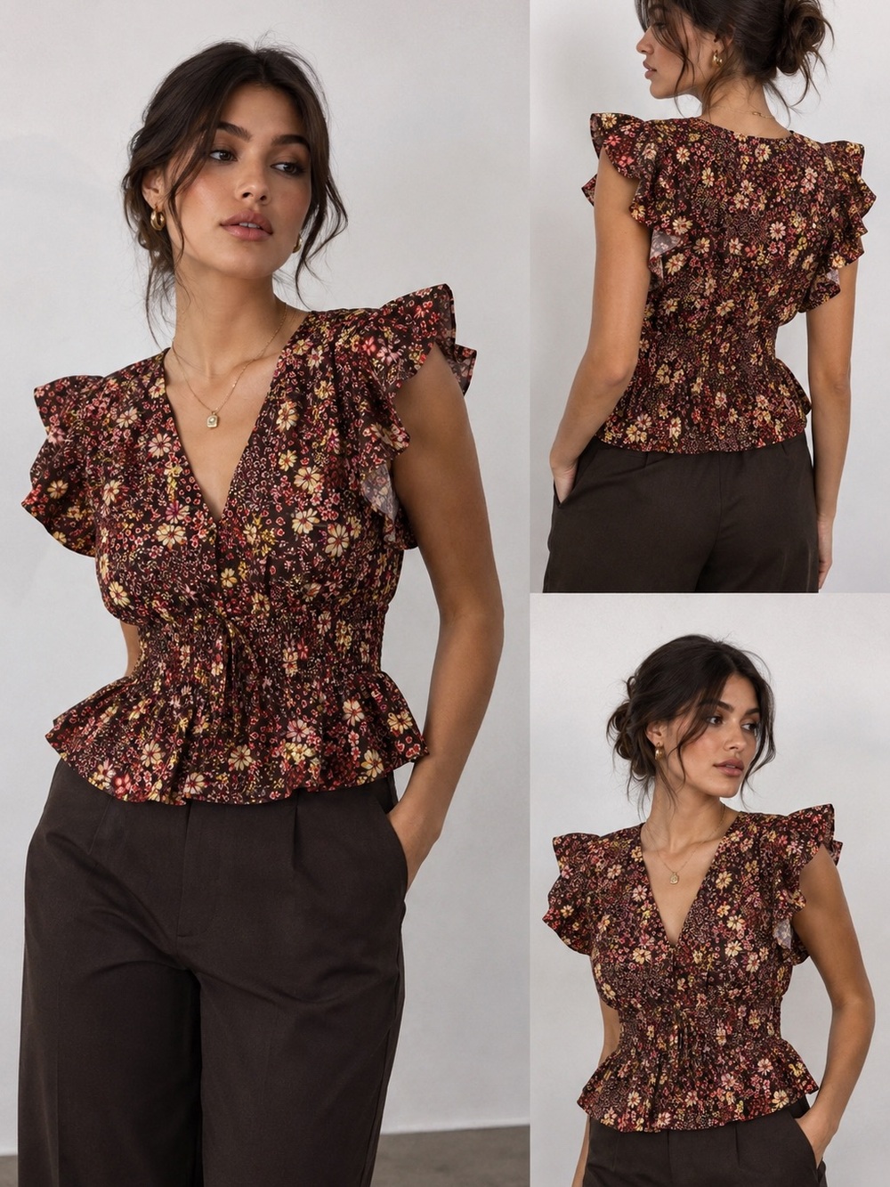 🌸Indulge Boutique Floral Peplum Blouse | Smocked Waist Boho Top Size M🌸